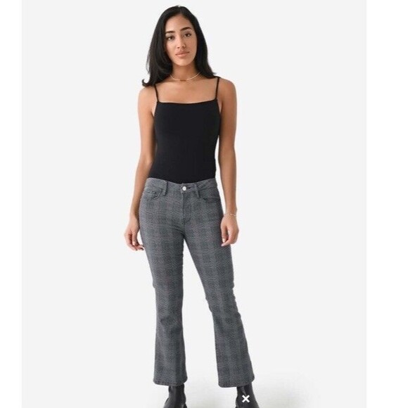 Frame Le Crop Mini Boot Plaid Jeans in Washed Grey Plaid Size 26‎ - Picture 1 of 14